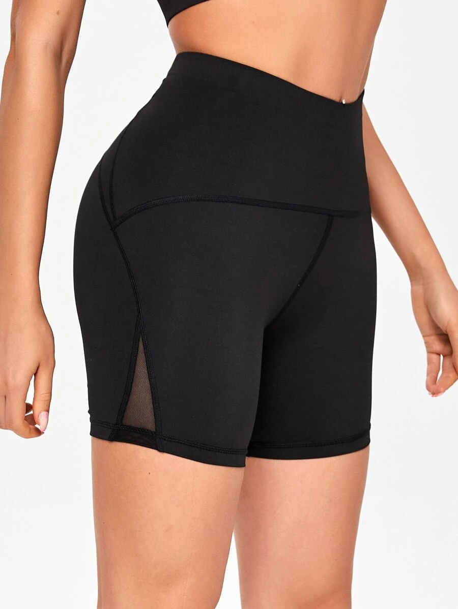Contrast Mesh Sports Shorts - Black - View 1