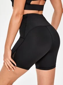 Contrast Mesh Sports Shorts - Black - View 2