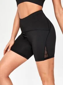 Contrast Mesh Sports Shorts - Black - View 3