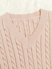 SHEIN EZwear Cable Knit Cropped Sweater Vest - Apricot - View 4