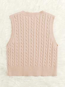 SHEIN EZwear Cable Knit Cropped Sweater Vest - Apricot - View 2