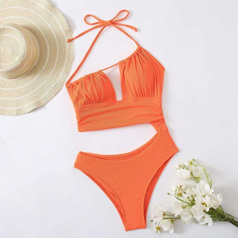 

Ruched Bust Cut Out One Piece Swimsuit, Orange