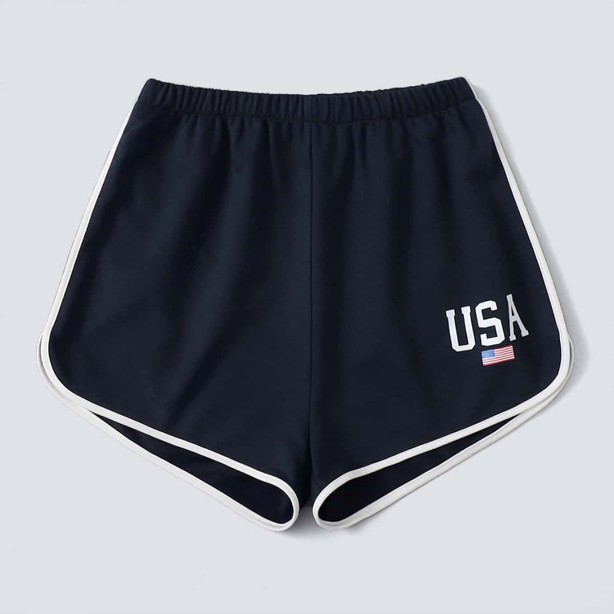 

Letter Graphic Dolphin Shorts, Navy blue