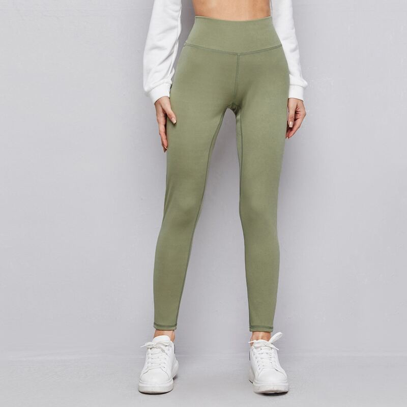 

Wide Band Waist Solid Leggings, Army green