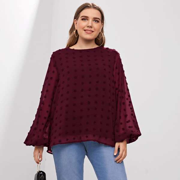 

Plus Swiss Dot Bishop Sleeve Blouse, Maroon