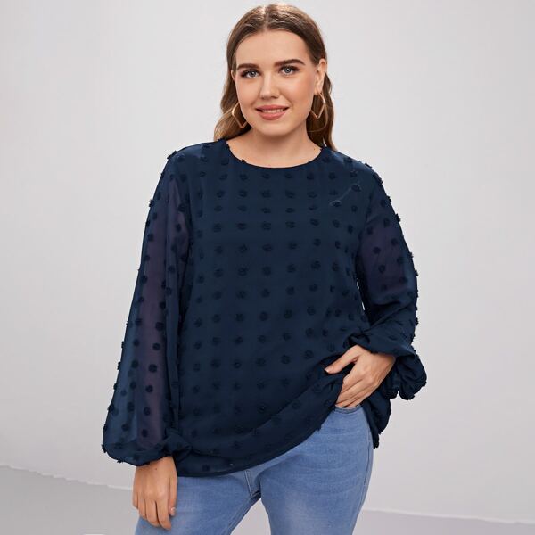 

Plus Swiss Dot Bishop Sleeve Blouse, Navy blue