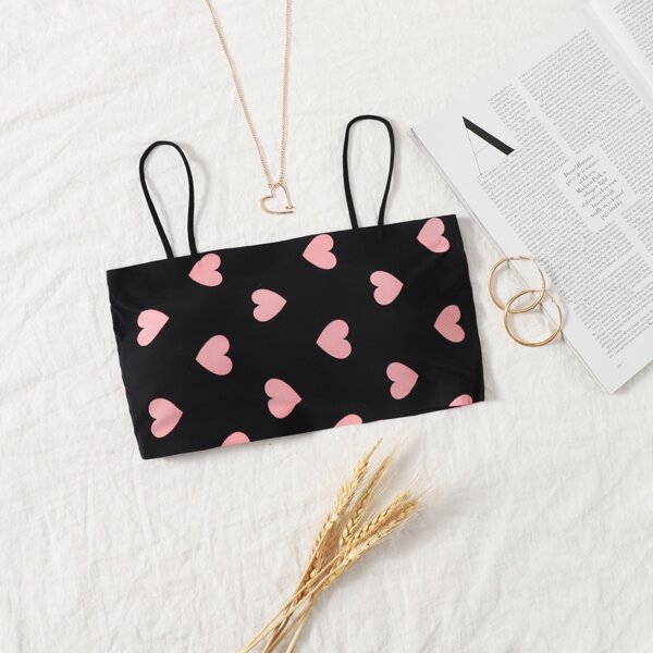 

Heart Print Bralette, Black