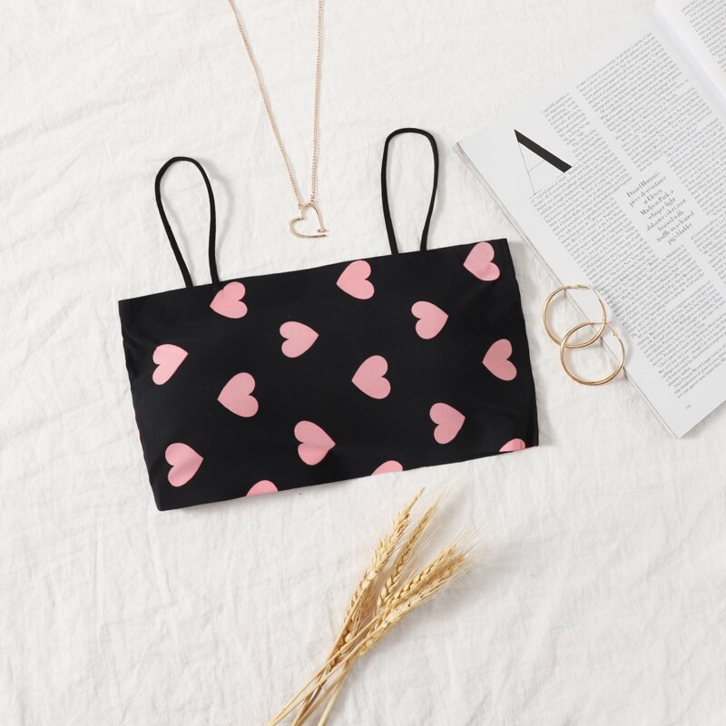 

Heart Print Bralette, Black