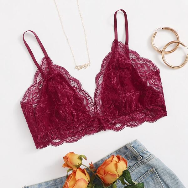 

Plus Floral Lace Bralette, Burgundy