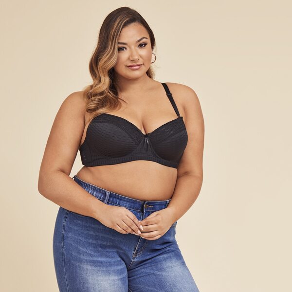 

Plus Lace Trim Underwire Full Cup Bra, Black