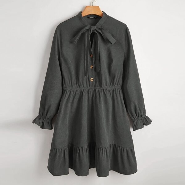 

Plus Corduroy Ruffle Hem Shirt Dress, Dark grey