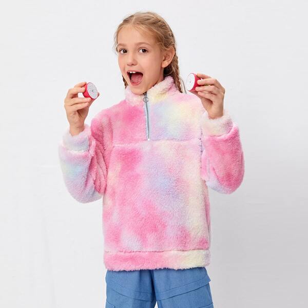 

Girls Zip Half Placket Tie Dye Teddy Sweatshirt, Multicolor