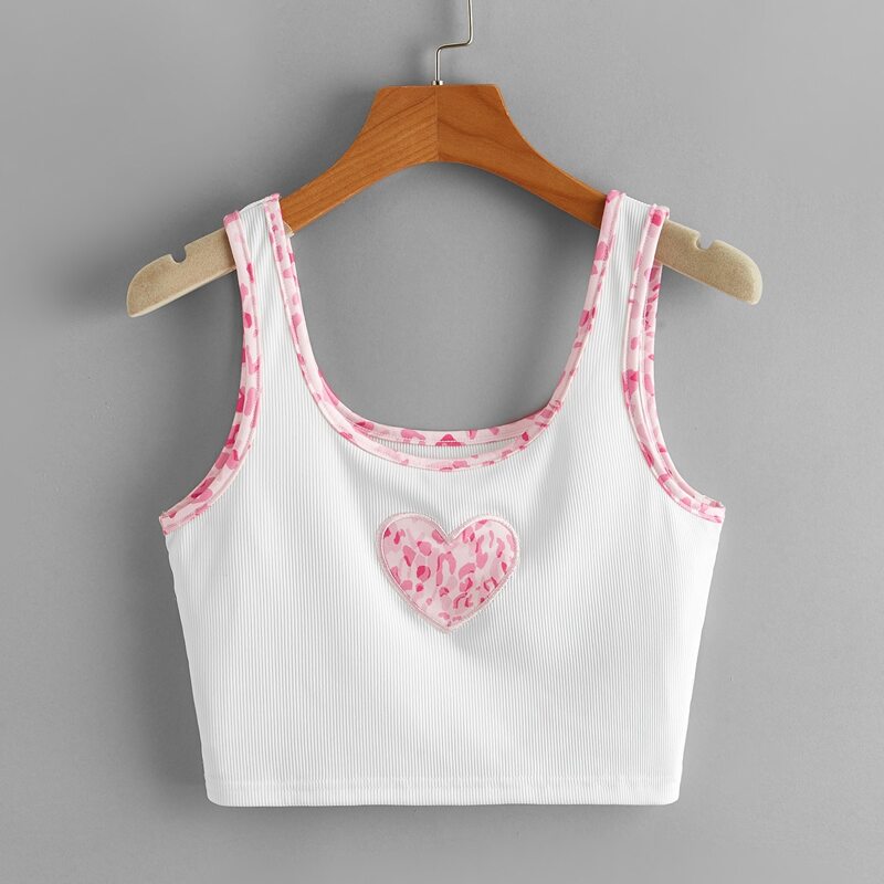 

Leopard Trim Heart Graphic Tank Top, Multicolor