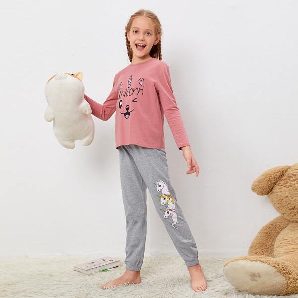 

Мультяшный принт милый Домашняя одежда для девочек, Многоцветный