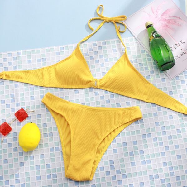 

Rib Halter Bikini Swimsuit, Yellow