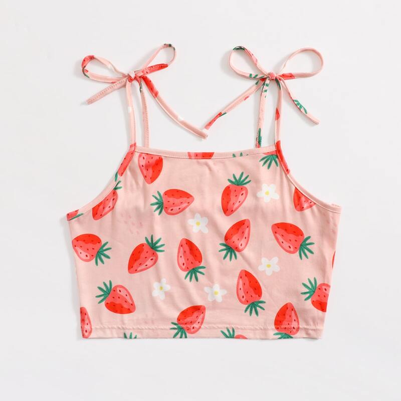 

Strawberry Print Tie Shoulder Cami, Coral pink