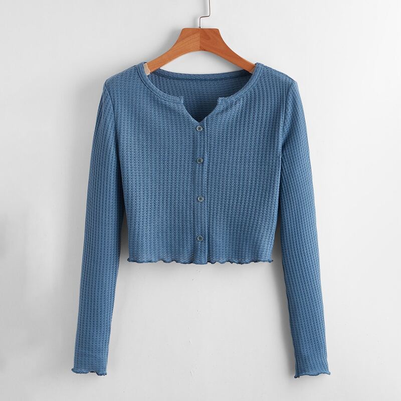 

Notched Neck Button Tee, Dusty blue