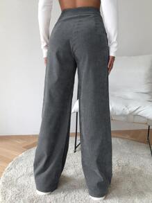 SHEIN EZwear High Waist Cord Wide Leg Pants - Grey - View 2