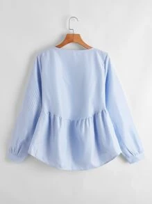 SHEIN LUNE Vertical Stripe Ruffle Hem Blouse Fall Cloth For Women - Blue and White - View 2