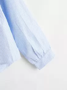 SHEIN LUNE Vertical Stripe Ruffle Hem Blouse Fall Cloth For Women - Blue and White - View 3