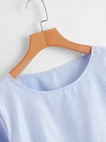 SHEIN LUNE Vertical Stripe Ruffle Hem Blouse Fall Cloth For Women - Blue and White - View 4