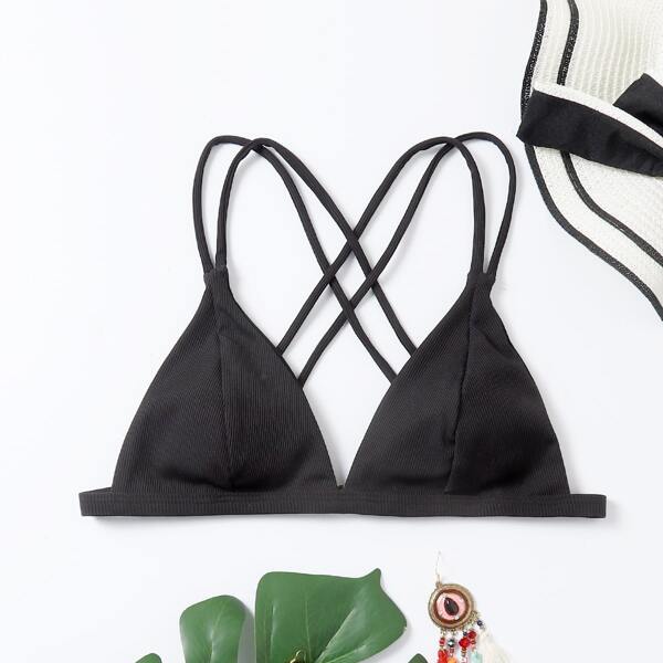 

Criss Cross Triangle Bikini Top, Black