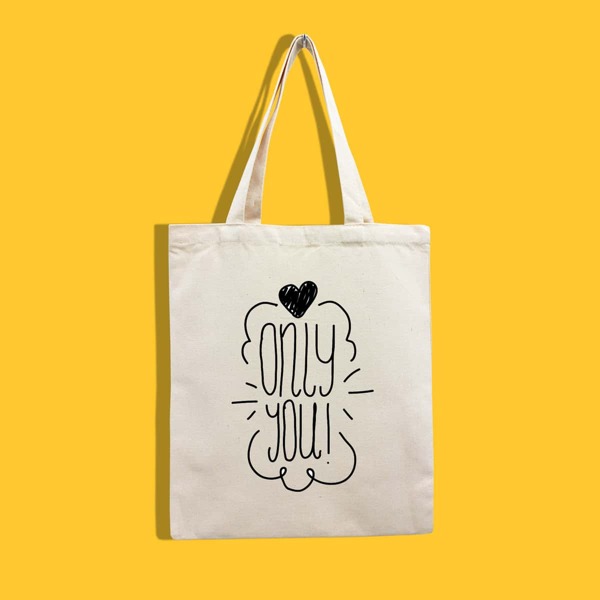 

Letter & Heart Graphic Canvas Shopper Bag, Beige