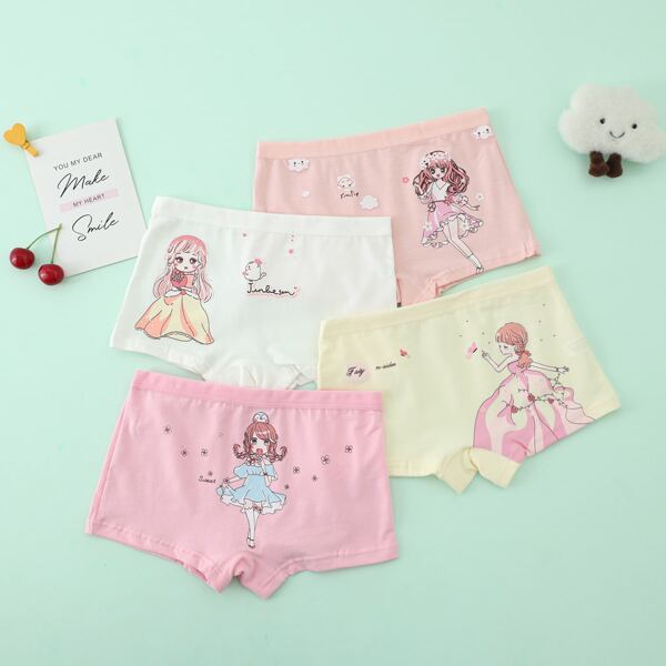

Toddler Girls 4pcs Cartoon And Letter Graphic Underwear, Multicolor