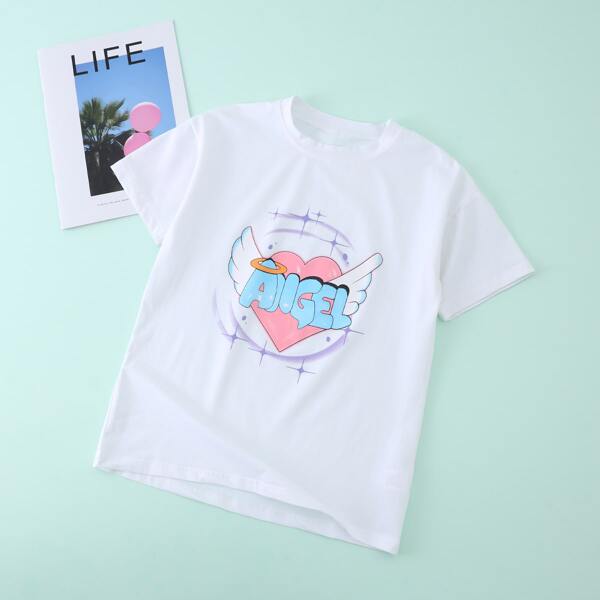 

Girls Heart And Letter Graphic Tee, White