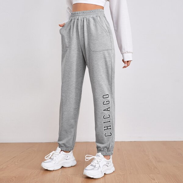 

Letter Graphic Pocket Patched Sweatpants, Light grey