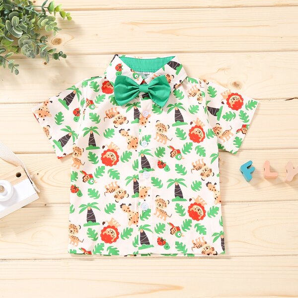 

Toddler Boys Tropical And Cartoon Lion Print Shirt, Multicolor