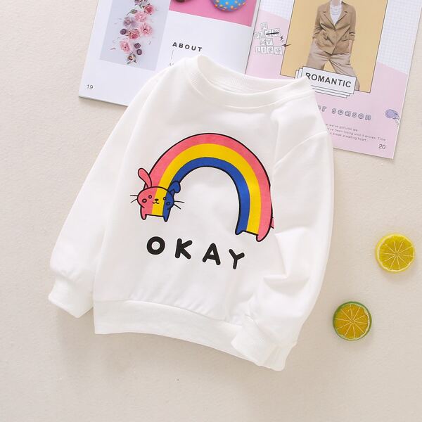

Toddler Girls Cartoon And Letter Print Sweatshirt, White