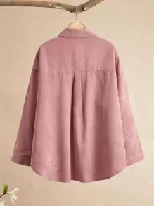 EMERY ROSE Solid Pocket Patched Button Up Corduroy Coat Fall Winter Cloth For Women - Dusty Pink - View 2
