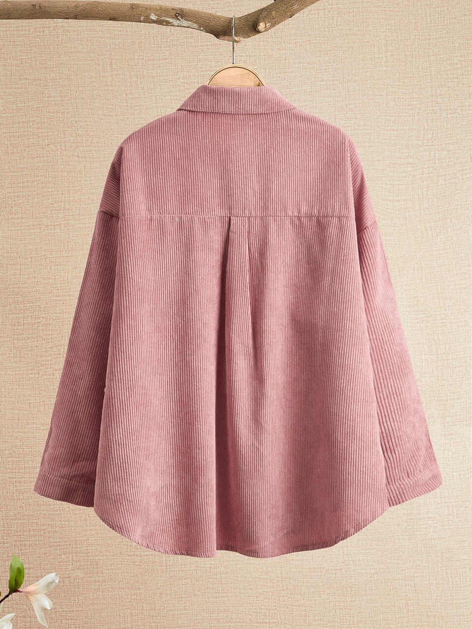 Solid Pocket Patched Button Up Corduroy Coat Fall Winter Cloth For Women