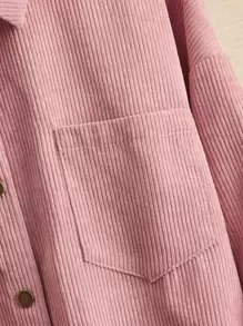 EMERY ROSE Solid Pocket Patched Button Up Corduroy Coat Fall Winter Cloth For Women - Dusty Pink - View 3