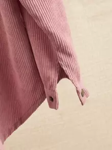 EMERY ROSE Solid Pocket Patched Button Up Corduroy Coat Fall Winter Cloth For Women - Dusty Pink - View 4