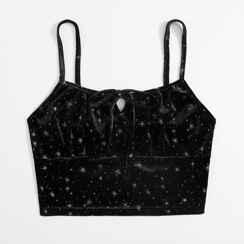 

Galaxy Pattern Velvet Cami Top, Black