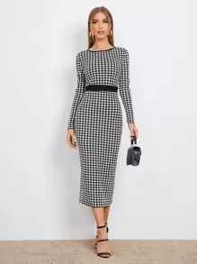 BizChic Đầm Chia răng cưa Thanh lịch - Đen và trắng - Xem 1