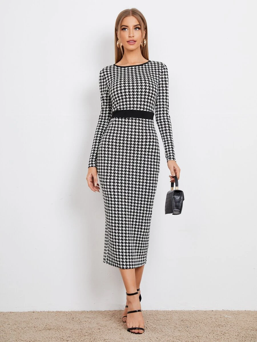 BizChic Đầm Chia răng cưa Thanh lịch - Đen và trắng - Xem 1