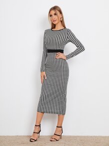 BizChic Đầm Chia răng cưa Thanh lịch - Đen và trắng - Xem 3