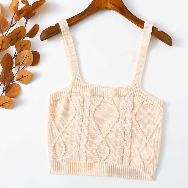 

Cable Knit Cami Crop Top, Apricot