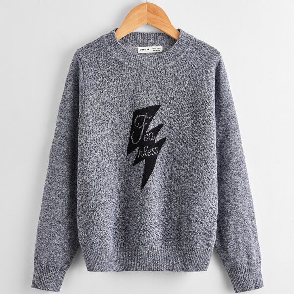 

Boys Letter and Lightning Pattern Sweater, Blue
