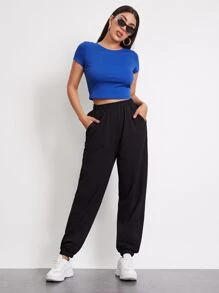SHEIN EZwear Top Corto De Punto Acanalado