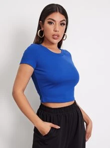 SHEIN EZwear Top Corto De Punto Acanalado