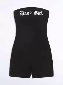 SHEIN EZwear Letter Graphic Tube Romper - Black - View 5