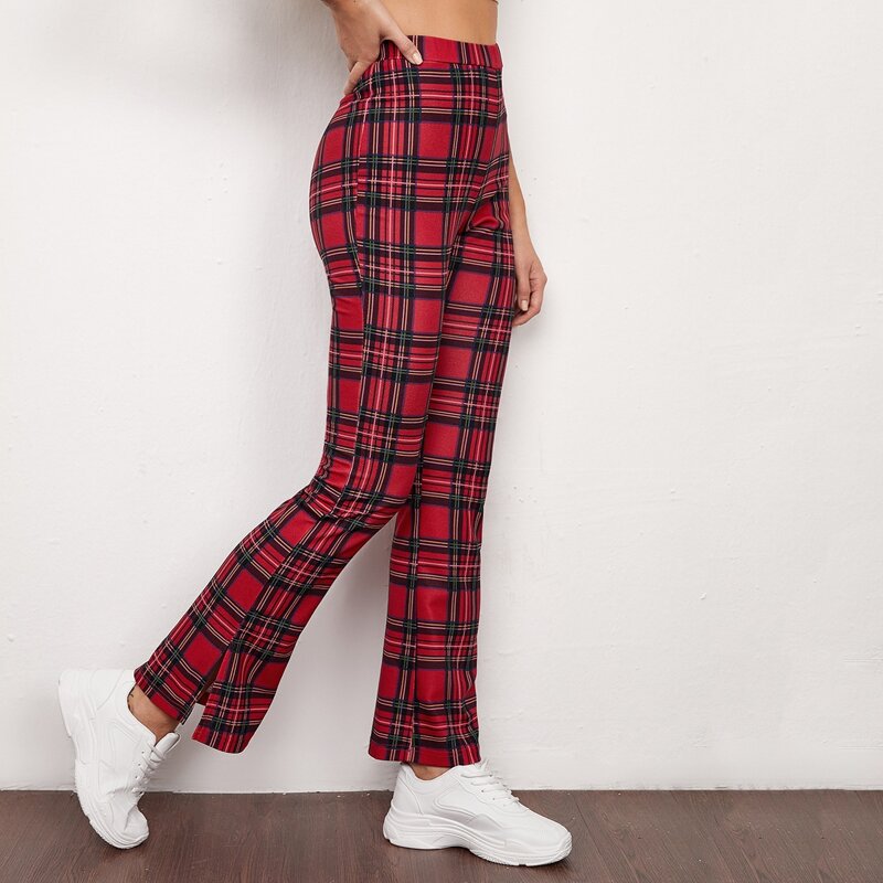 

Split Hem Tartan Pants, Multicolor