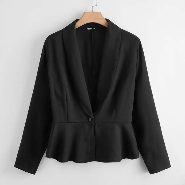 

Plus Shawl Neck Single Button Blazer, Black
