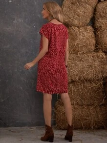 EMERY ROSE Vestido Con Estampado De Corazones Y Mangas De Murciélago - Burdeos - Ver 2