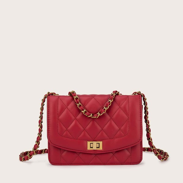 

Quilted Twist Lock Flap Shoulder Bag, Red