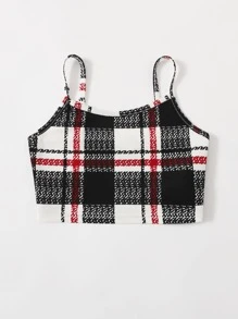SHEIN 女孩格紋圖案短版吊帶上衣 - 彩色 - 查看 3